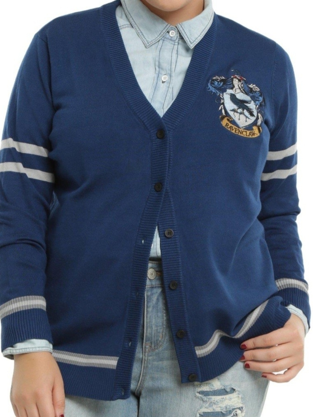 Ravenclaw Blue Logo Cardigan with Striped Trim